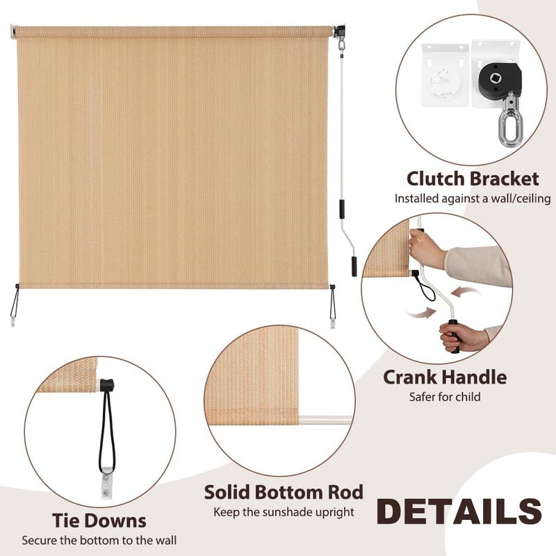 SEEYE Outdoor Sunshade Roller Shades 4' W x 6' H, Cordless Roll Up Shade Blinds Privacy Screen with 90% UV Protection, Exterior Patio Shade Cloth for Porch Pergola Balcony Backyard Windows, Walnut - Image 3